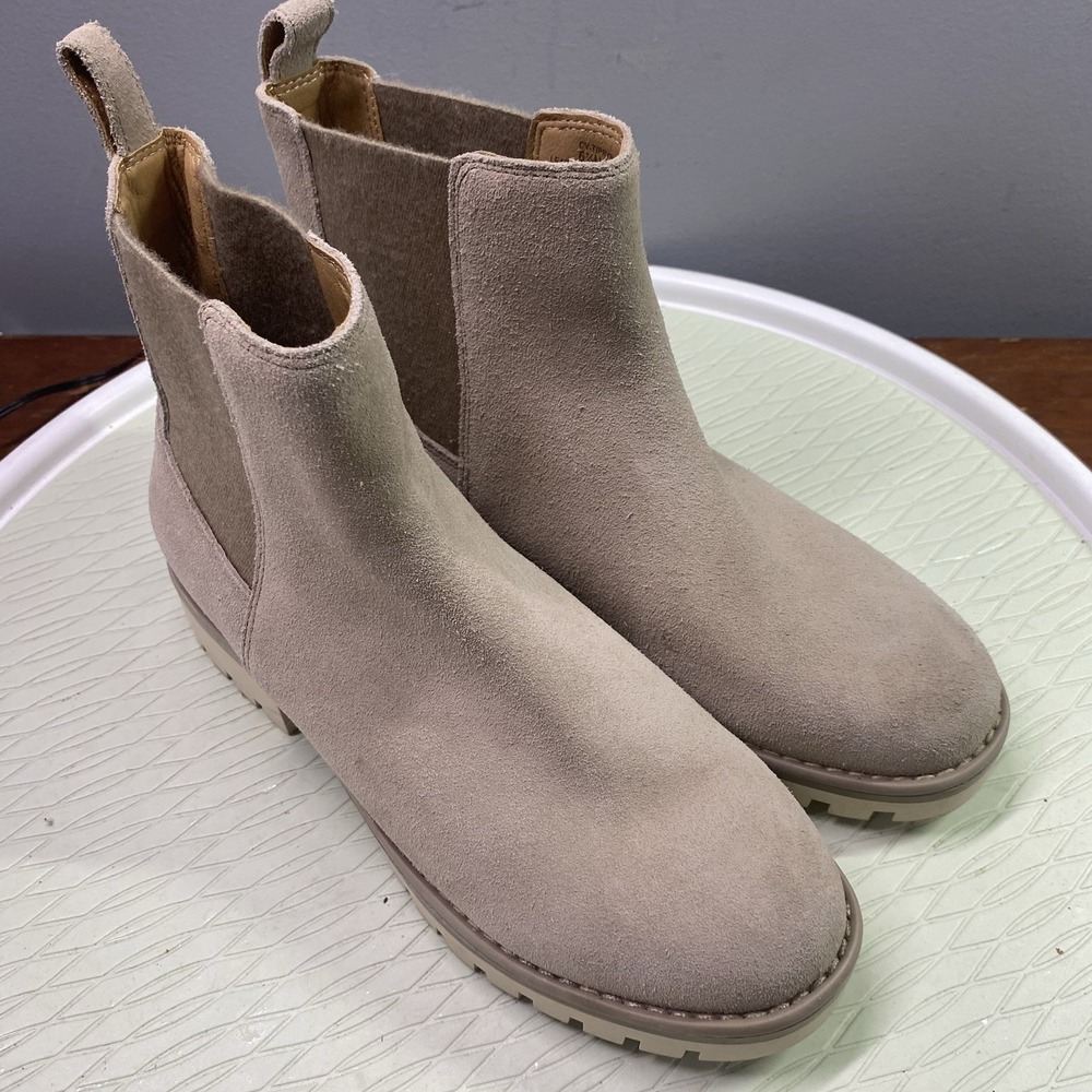 Crown Vintage Women Suede Beige Leather Slip on Combat Fashion Boots Size‎ 6.5M